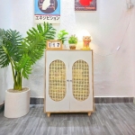 Kệ Giày Dép Gỗ Mây Đan Phong Cách Vintage Sang Trọng - KGD29
