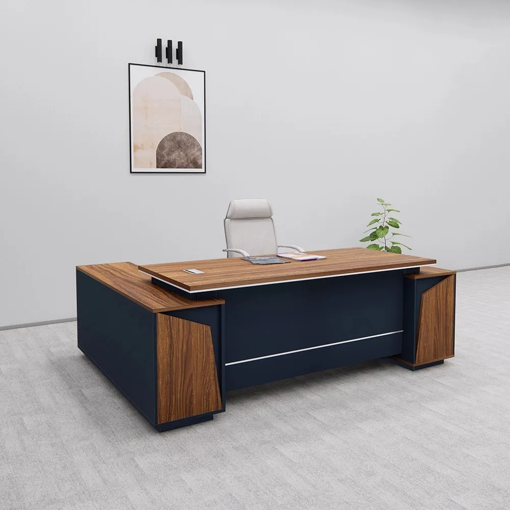 Bàn Giám Đốc Chân Khối Vát Cạnh Phối Đường Chỉ Đen - BGD202