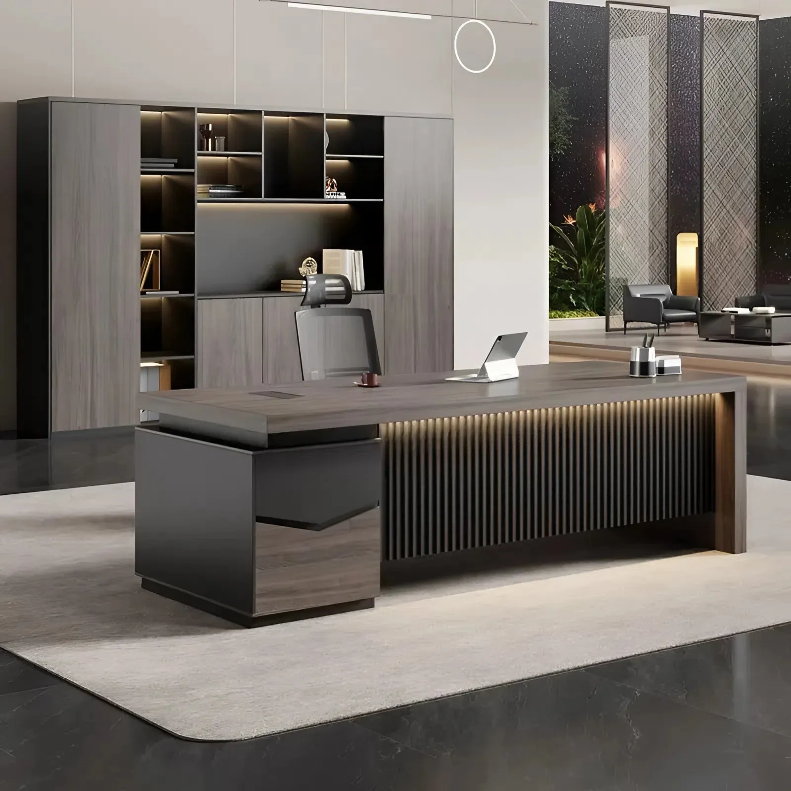 Bàn Giám Đốc Chân Khối Vuông Vức Phối Nan Dọc Tinh Tế – BGD177