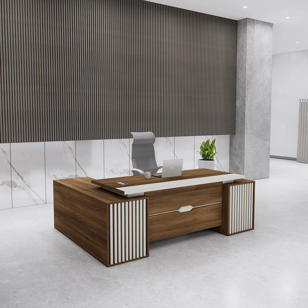 Bàn Giám Đốc Chân Trụ Khối Lớn Phối Chỉ Nan Dọc Độc Đáo - BGD200