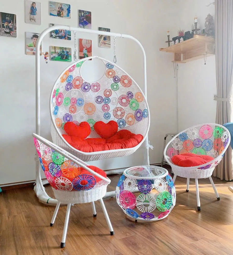 Bộ Bàn Ghế Xích Đu Mây Nhựa Cho Không Gian Sân Vườn - SV81