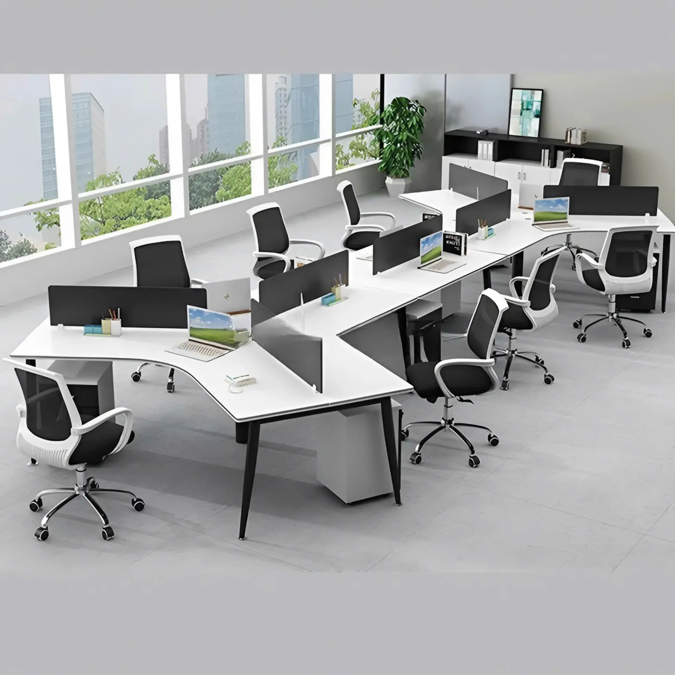 Cụm Bàn Làm Việc Chữ Z 8 Chỗ Lượn Sóng Tối Ưu Không Gian Văn Phòng - BC91