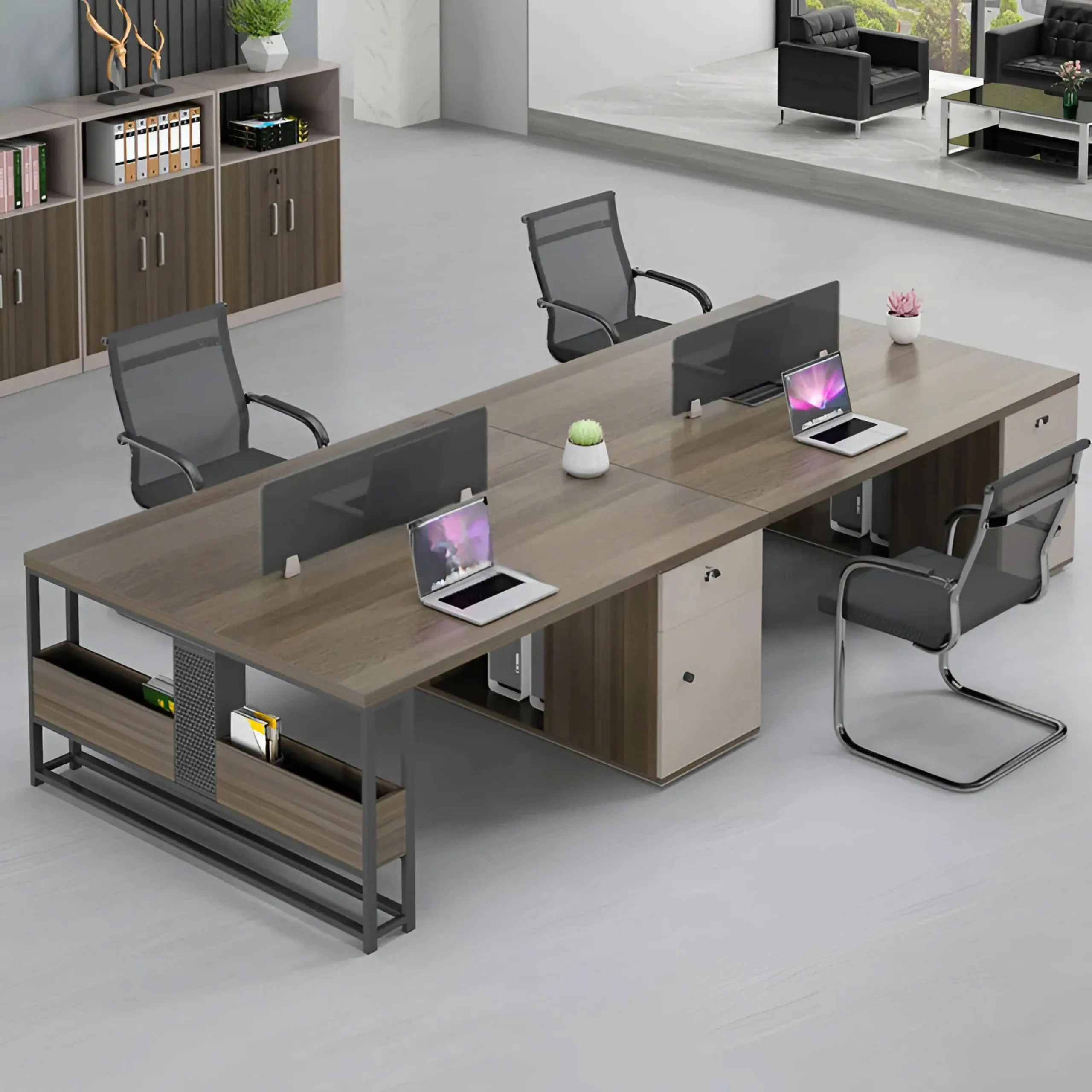  Cụm Bàn Làm Việc Văn Phòng 4 Chỗ Kết Hợp Kệ Đựng Tài Liệu - BC114