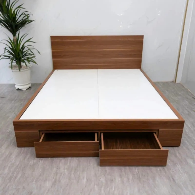 Giường Ngủ Gỗ MDF Có Hộc Kéo Đầu Trơn - GN22