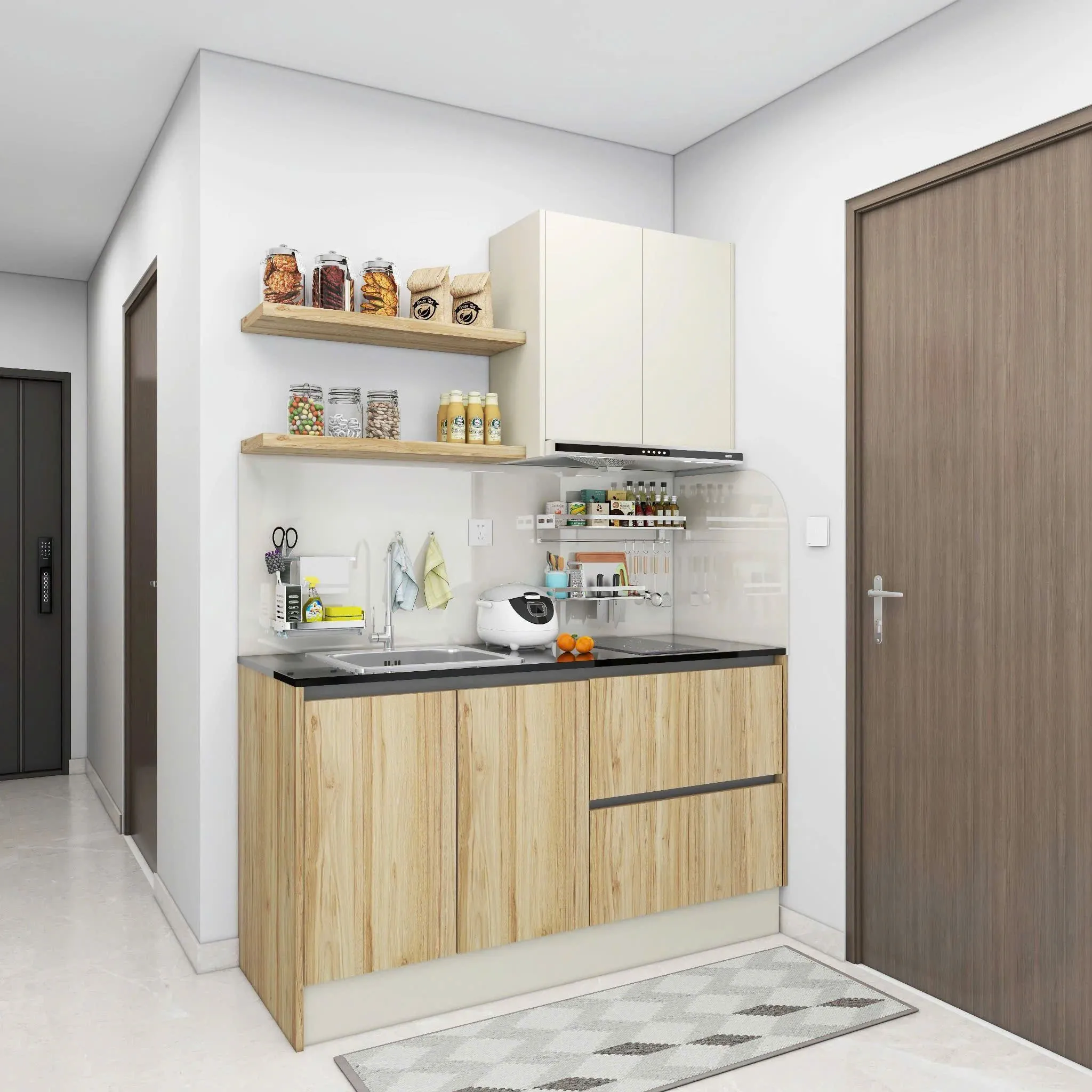 Tủ Bếp Mini Thiết Kế Dọc Gọn Gàng - TB14