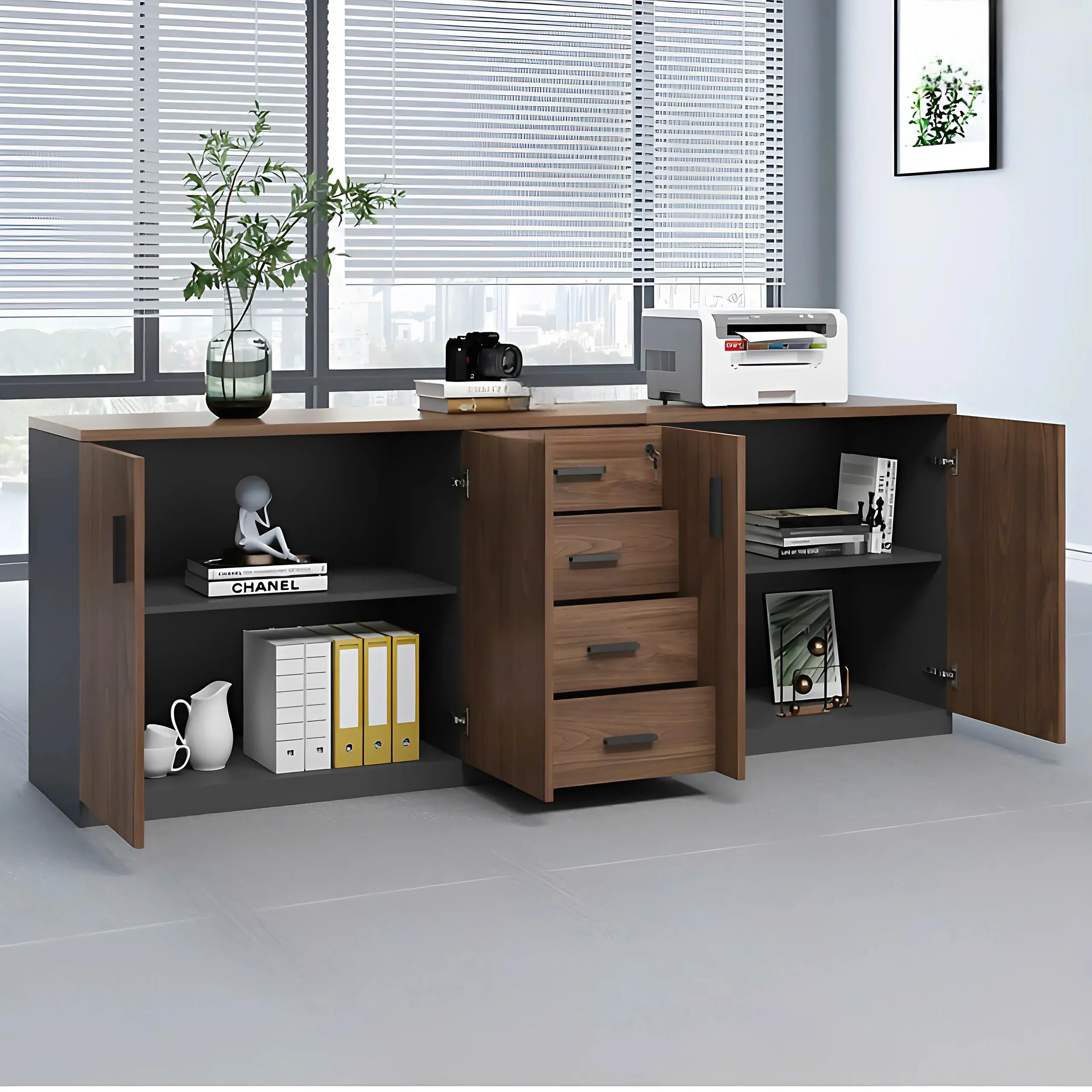 Tủ Tài Liệu Thấp 4 Cánh 3 Ngăn Kéo - THS67