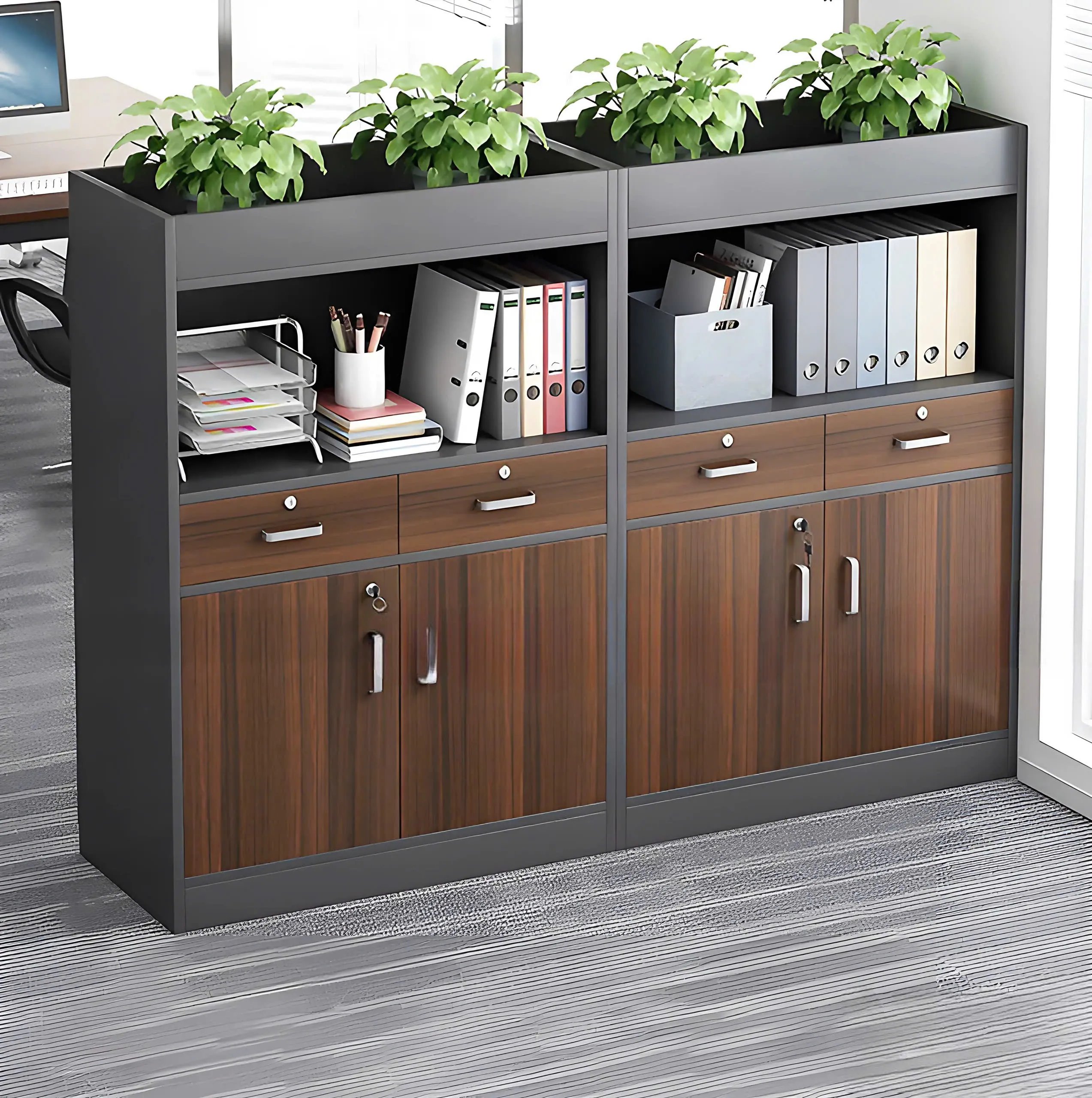 Tủ Tài Liệu Gỗ Để Cây Xanh Hiện Đại - THS275