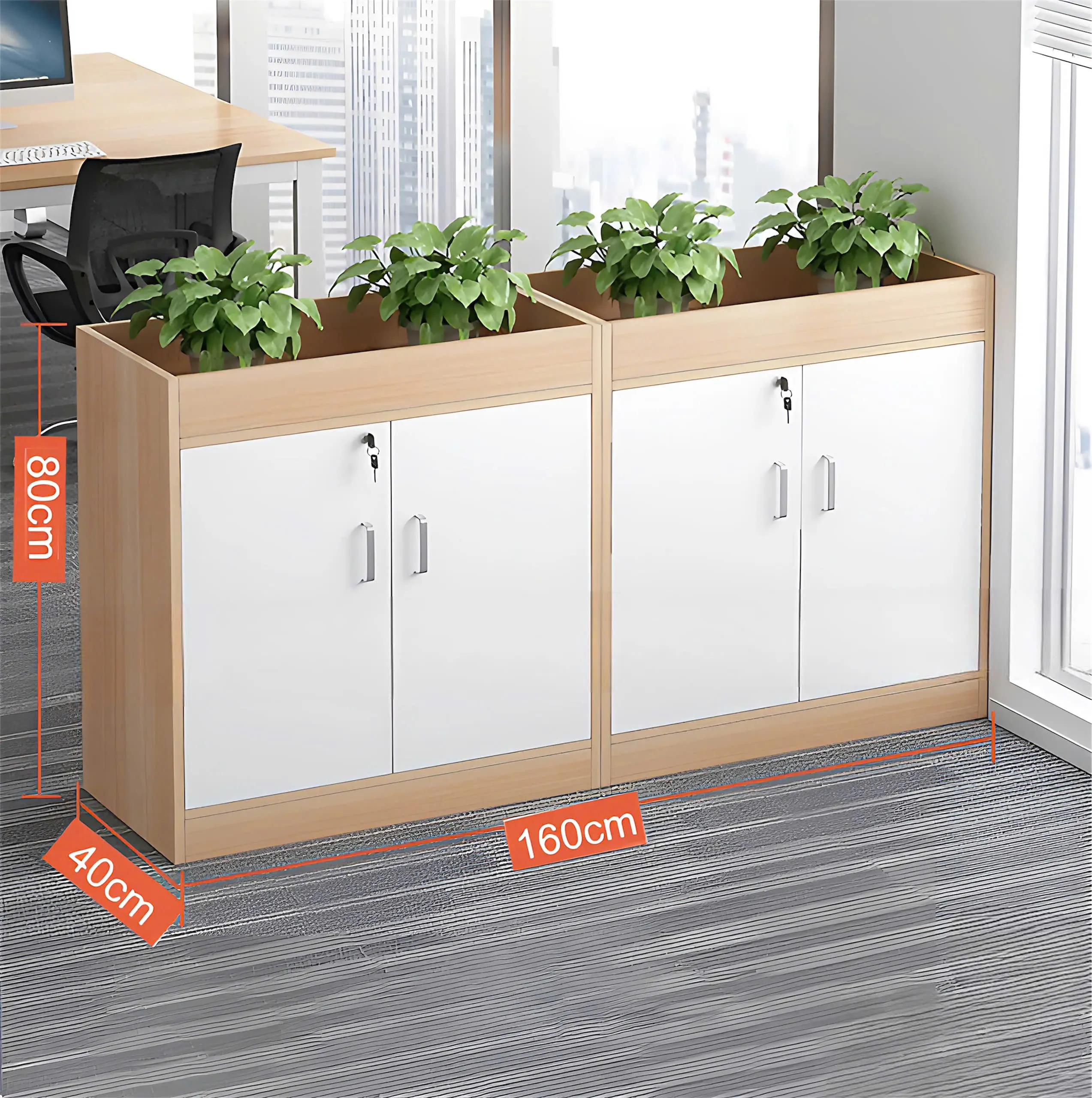 Tủ Tài Liệu Gỗ Trang Trí Cây Xanh - THS257