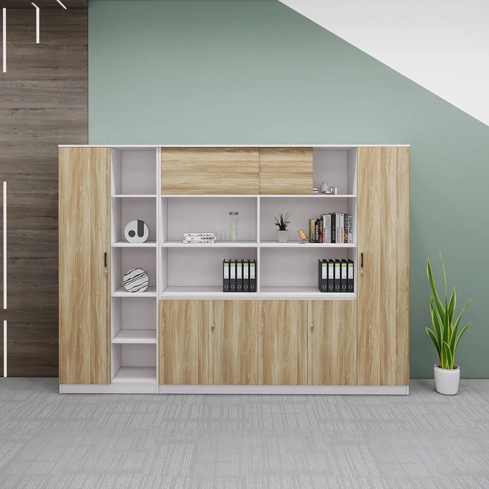 Tủ Hồ Sơ Đối Xứng Tích Hợp Cánh Lùa Và Kệ Trang Trí - THS408
