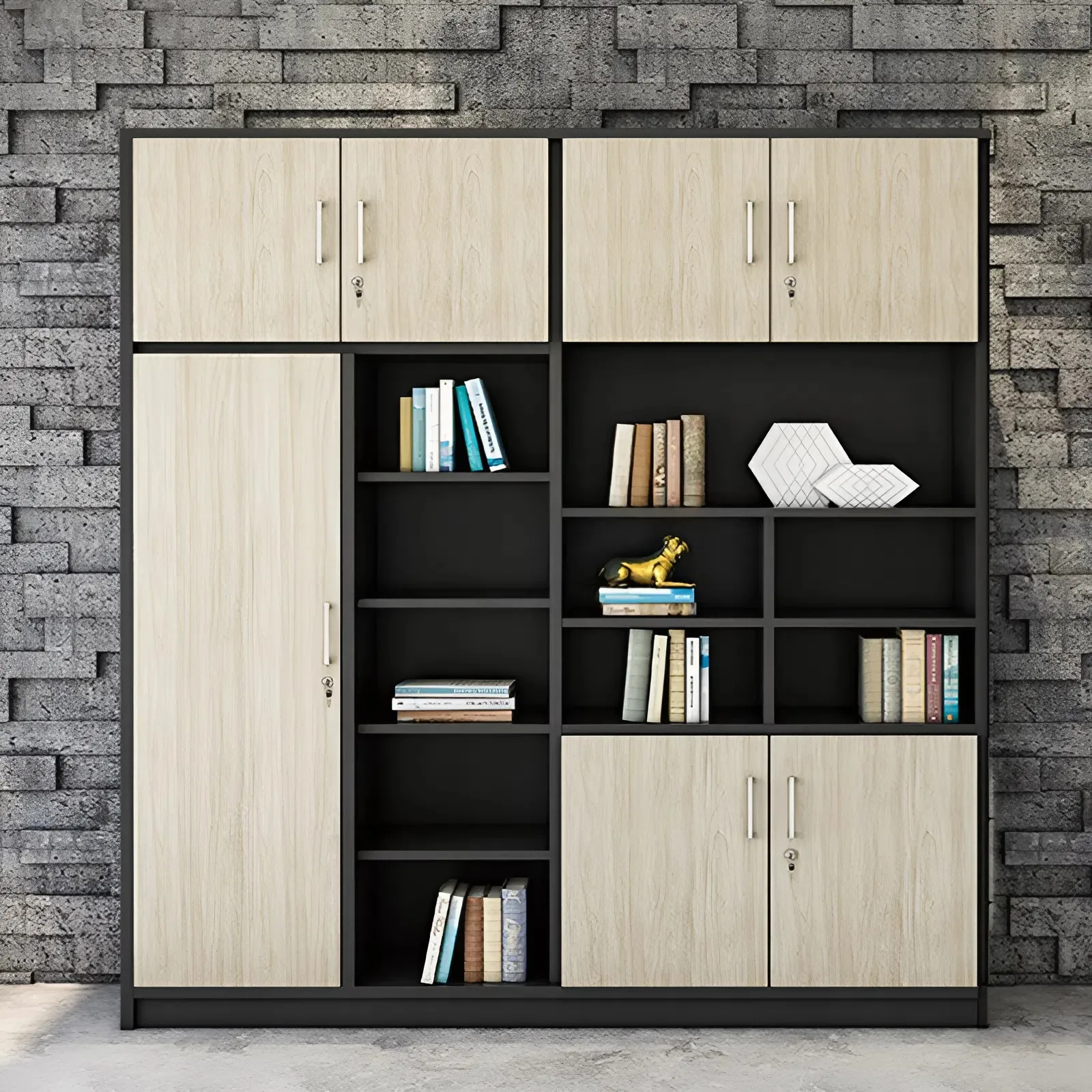 Tủ Hồ Sơ Gỗ MDF 5 Cánh Mở Tích Hợp Ô Trống Decor - THS346