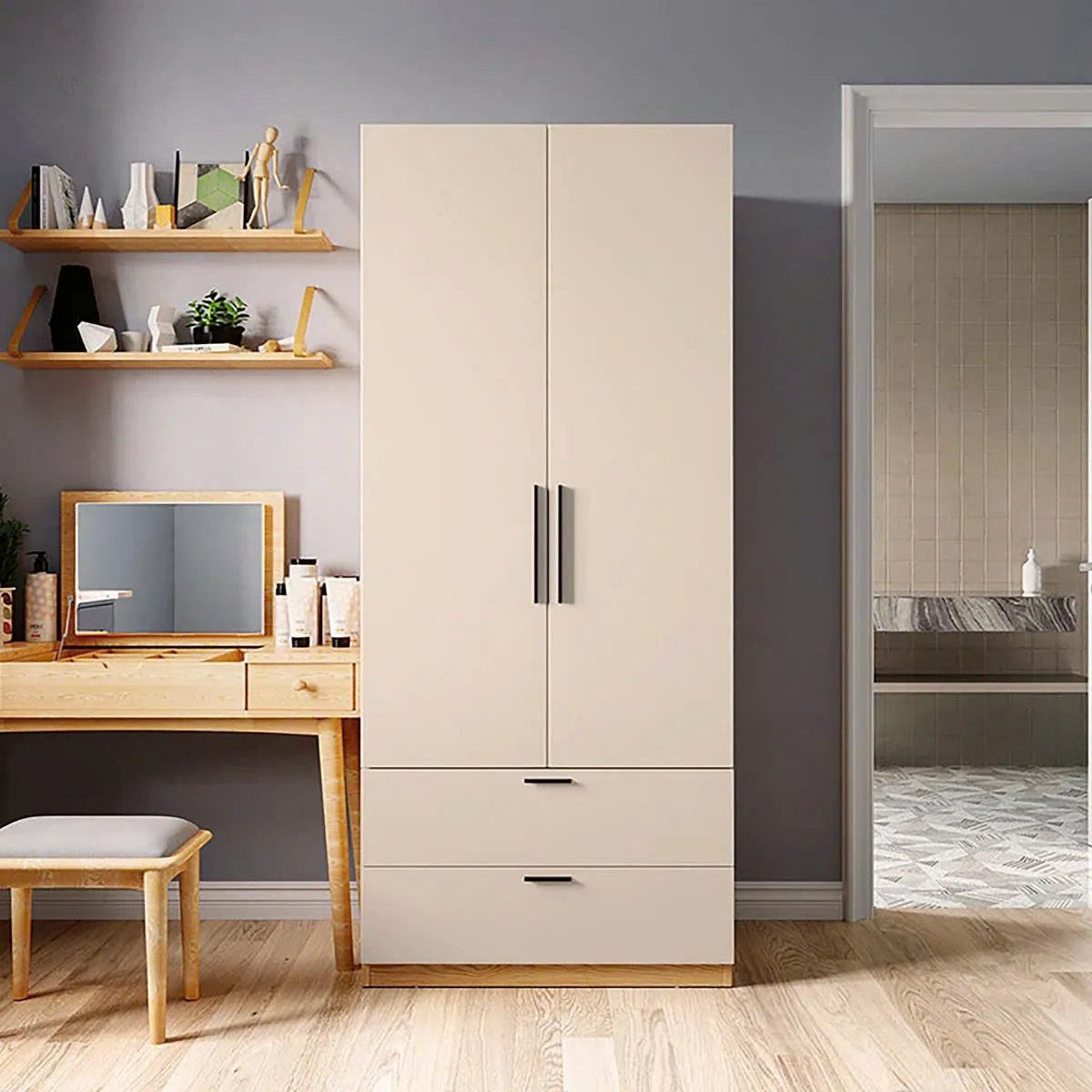 Tủ Quần Áo Gỗ 2 Cánh Và 2 Ngăn Kéo Sang Trọng - TQA28