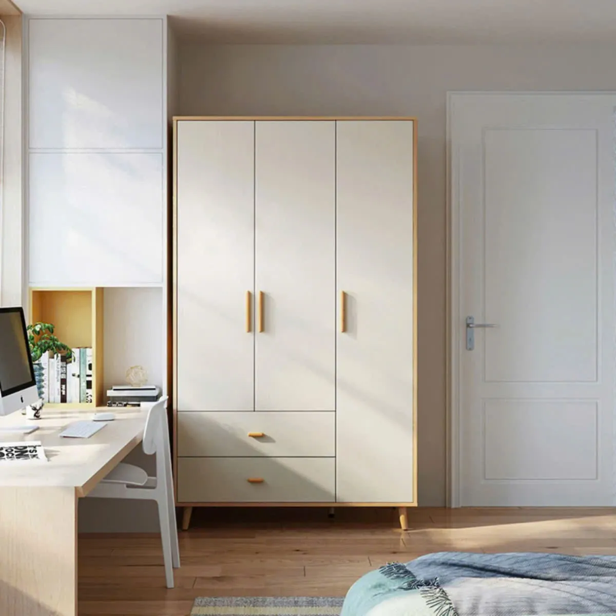 Tủ Quần Áo Gỗ 3 Cánh 2 Ngăn Kéo Tiện Lợi - TQA27