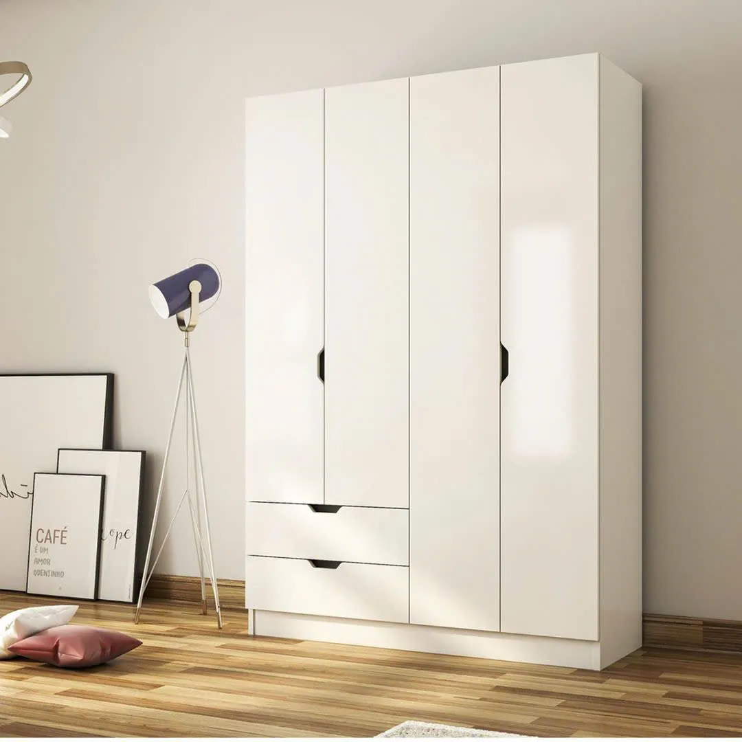 Tủ Quần Áo Gỗ 4 Cánh Kèm 2 Ngăn Kéo Tiện Lợi - TQA43