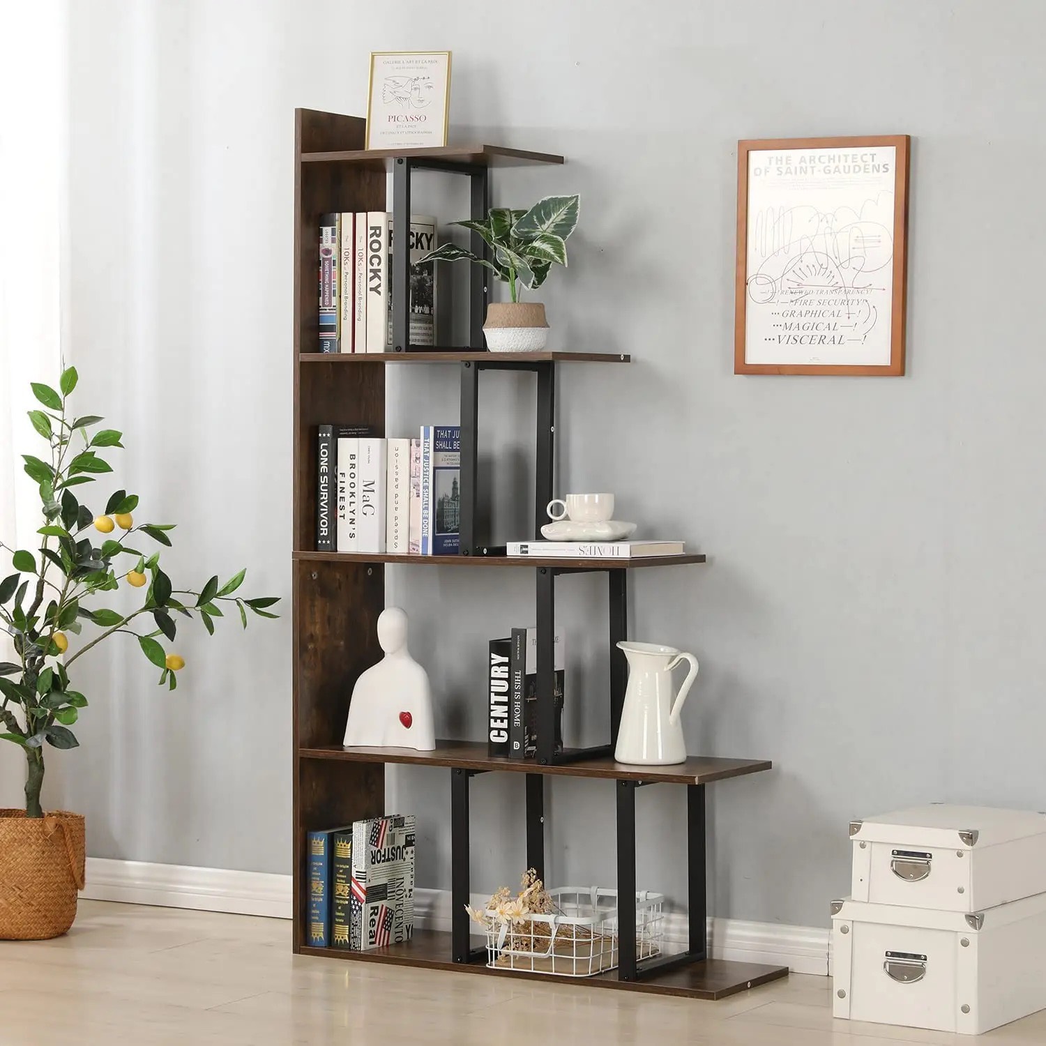 Tủ Tài Liệu Gỗ Kệ Góc Tường Hình Bậc Thang - THS228