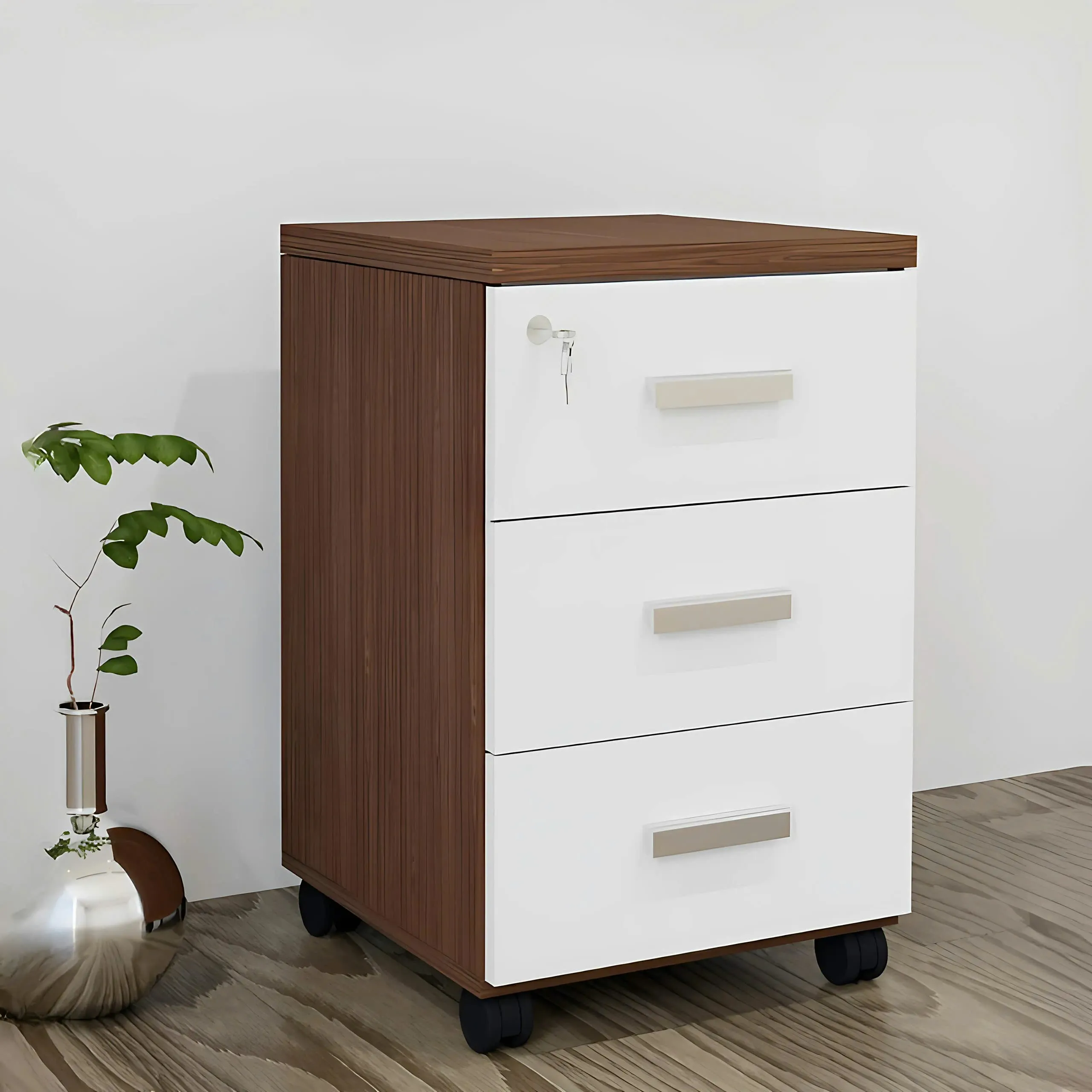 Tủ Phụ Di Động 3 Ngăn Màu Trắng Pha Nâu - TP8
