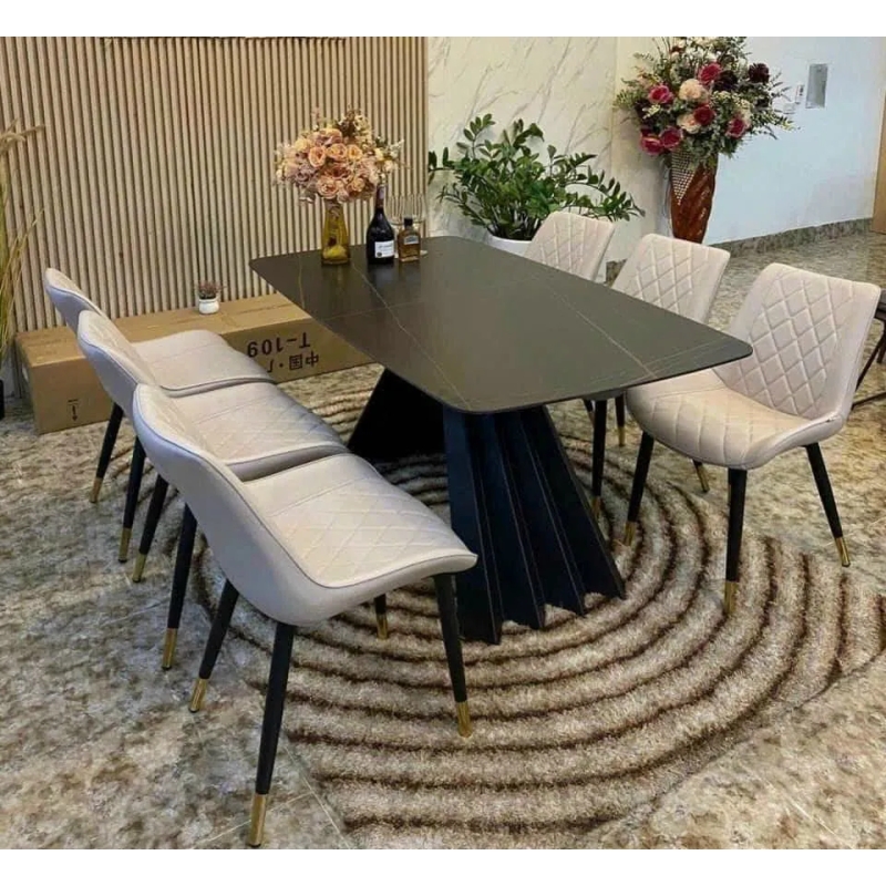 Bàn Ăn Mặt Đá Chân Cánh Quạt Sang Trọng Hiện Đại - BA33