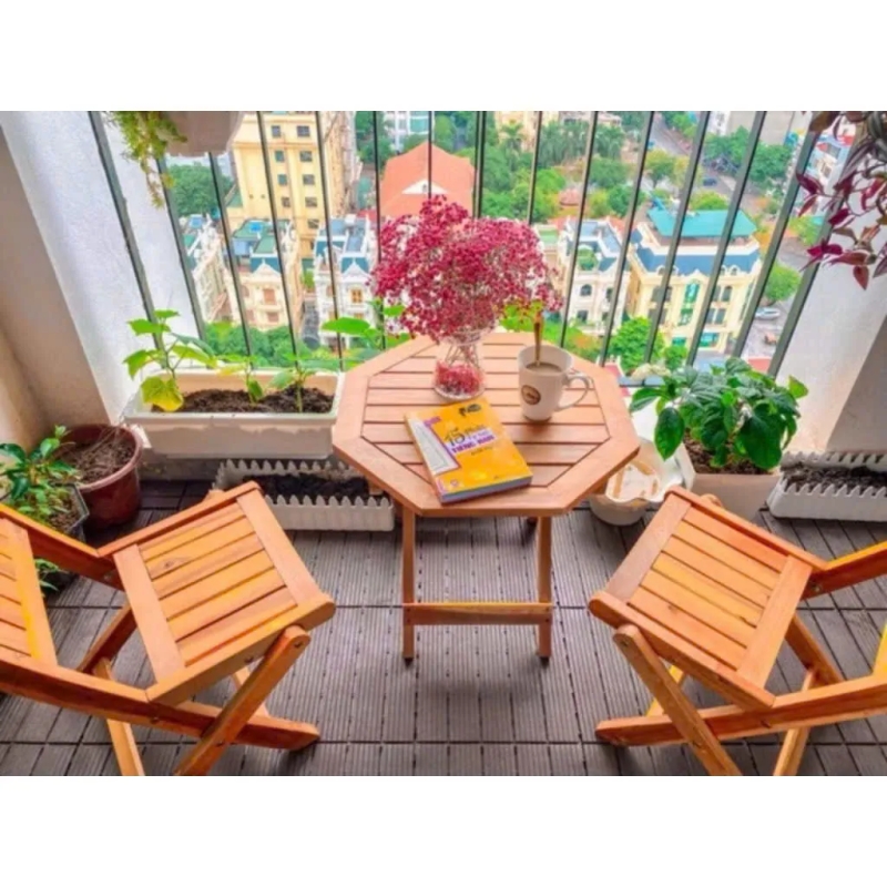  Bàn Ghế Sân Vườn Gấp Gọn Hình Bát Giác Tiện Dụng - SV70