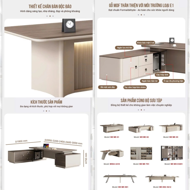 Bàn Giám Đốc Cao Cấp Họa Tiết Sọc Dọc Sang Trọng - BGD96