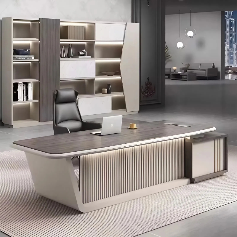 Bàn Giám Đốc Chân Khối Bo Cong Kết Hợp Tủ Phụ Liền Kề – BGD166
