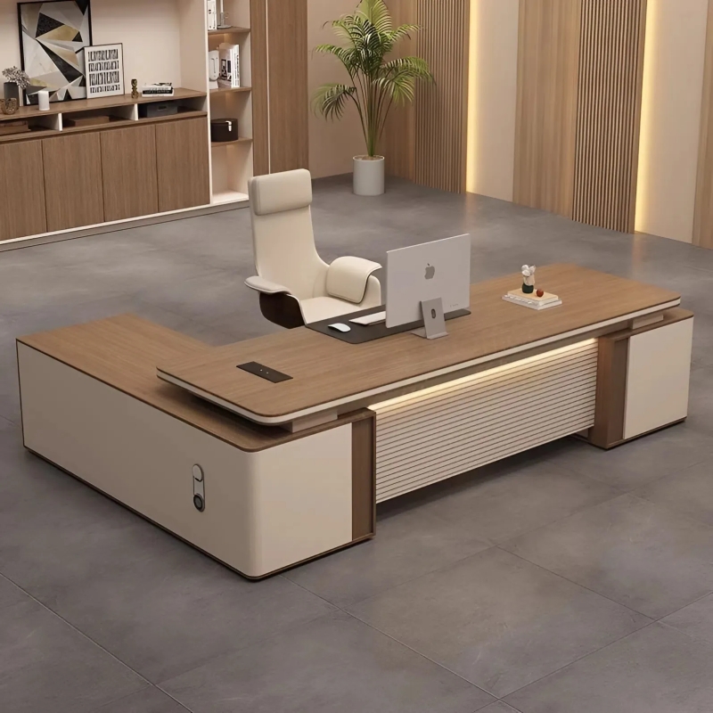 Bàn Giám Đốc Chân Khối Cách Điệu Kết Hợp Tủ Phụ Liền Kề – BGD170