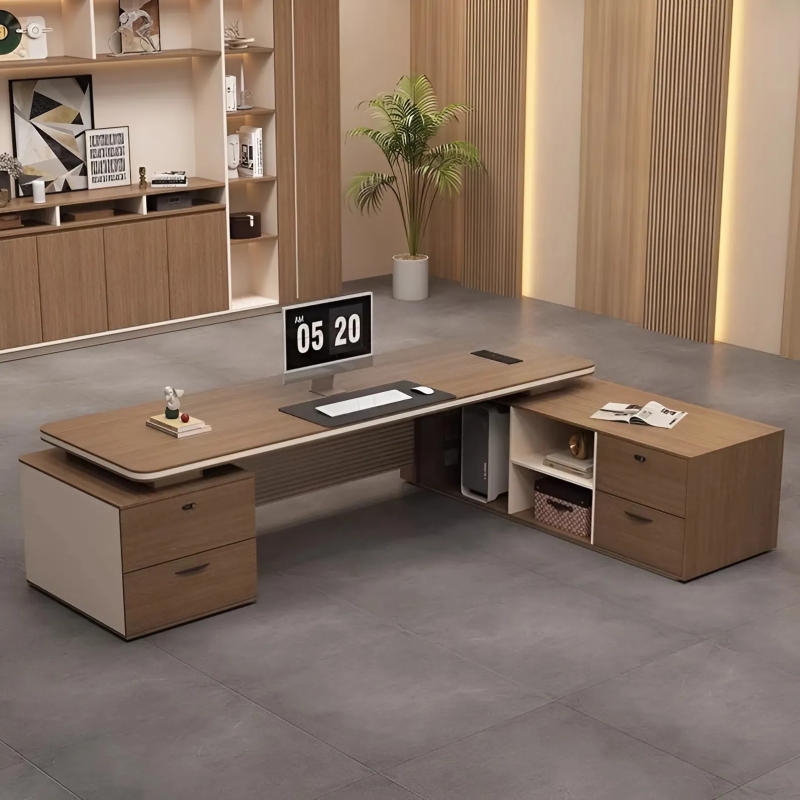 Bàn Giám Đốc Chân Khối Cách Điệu Kết Hợp Tủ Phụ Liền Kề – BGD170
