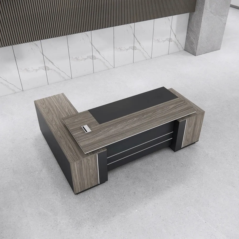 Bàn Giám Đốc Chân Khối Đối Xứng Phối Chỉ Bạc - BGD199