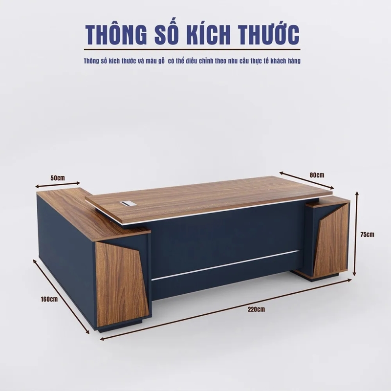Bàn Giám Đốc Chân Khối Vát Cạnh Phối Đường Chỉ Đen - BGD202