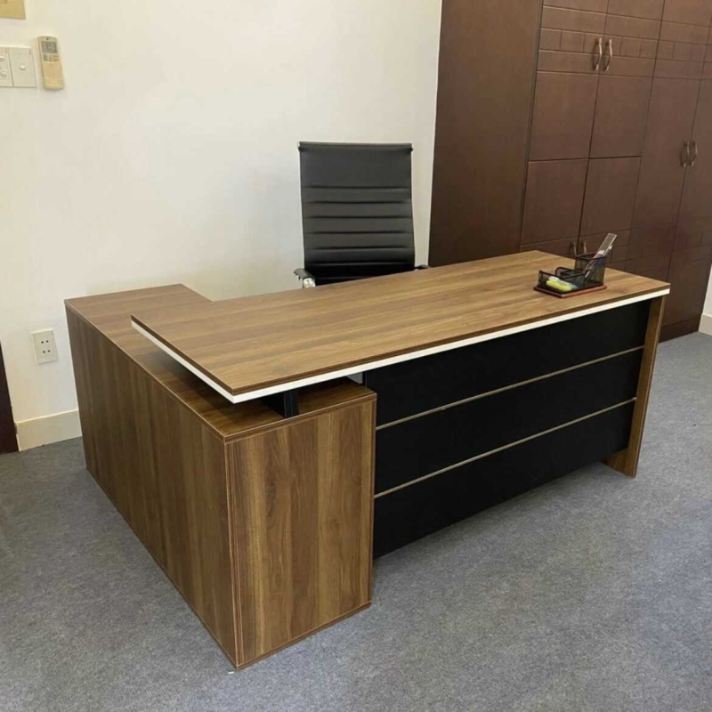 Bàn Giám Đốc Chữ L Pha Màu Có Tủ Phụ - BGĐ65