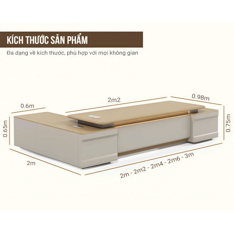 Bàn Giám Đốc Chữ L Kiểu Dáng Mềm Mại Thanh Lịch - BGD100