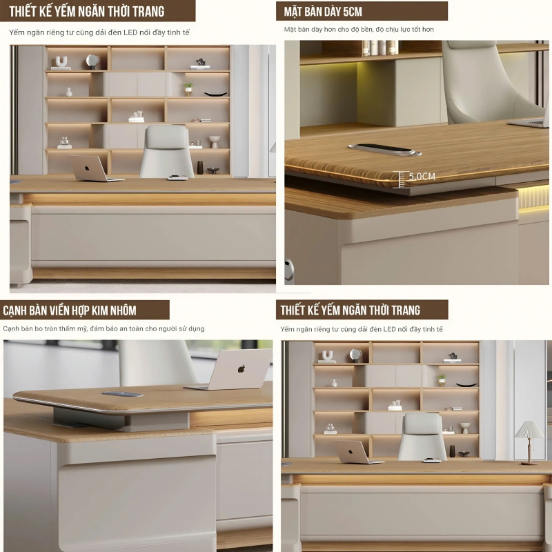 Bàn Giám Đốc Chữ L Kiểu Dáng Mềm Mại Thanh Lịch - BGD100