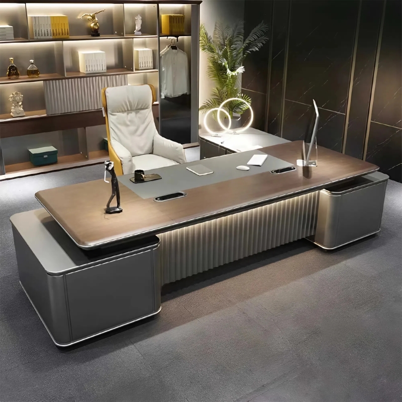 Bàn Giám Đốc Gỗ MDF Có Yếm Nan Sóng Và Đèn Led - BGD188