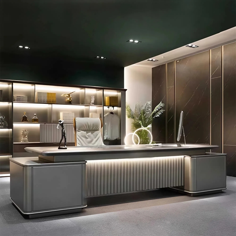Bàn Giám Đốc Gỗ MDF Có Yếm Nan Sóng Và Đèn Led - BGD188