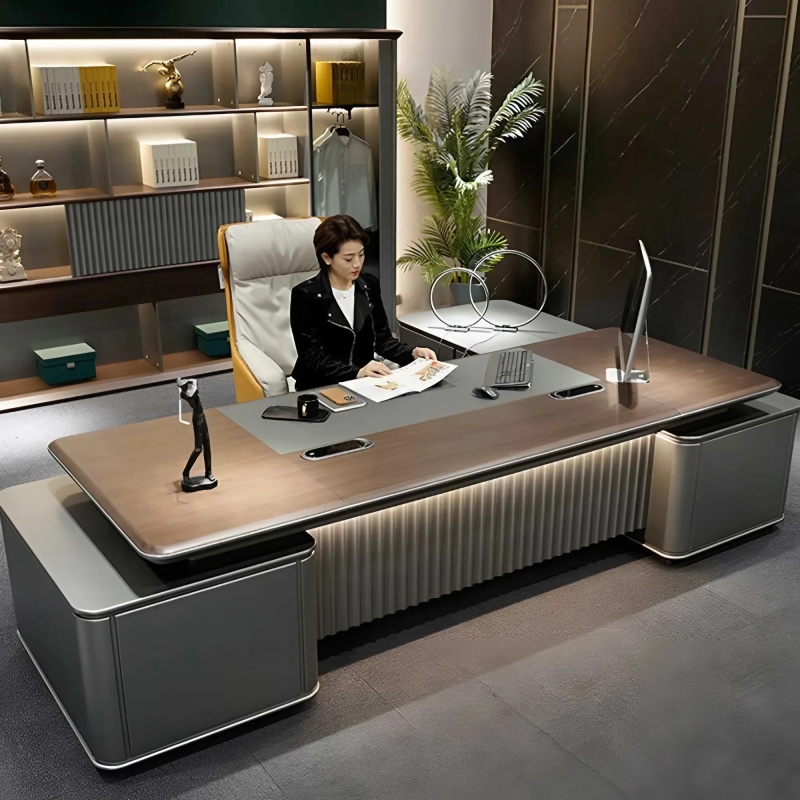 Bàn Giám Đốc Gỗ MDF Có Yếm Nan Sóng Và Đèn Led - BGD188