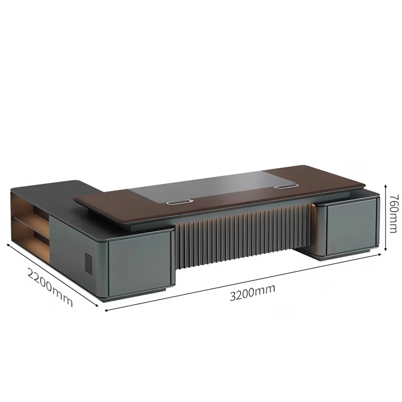 Bàn Giám Đốc Gỗ MDF Có Yếm Nan Sóng Và Đèn Led - BGD188