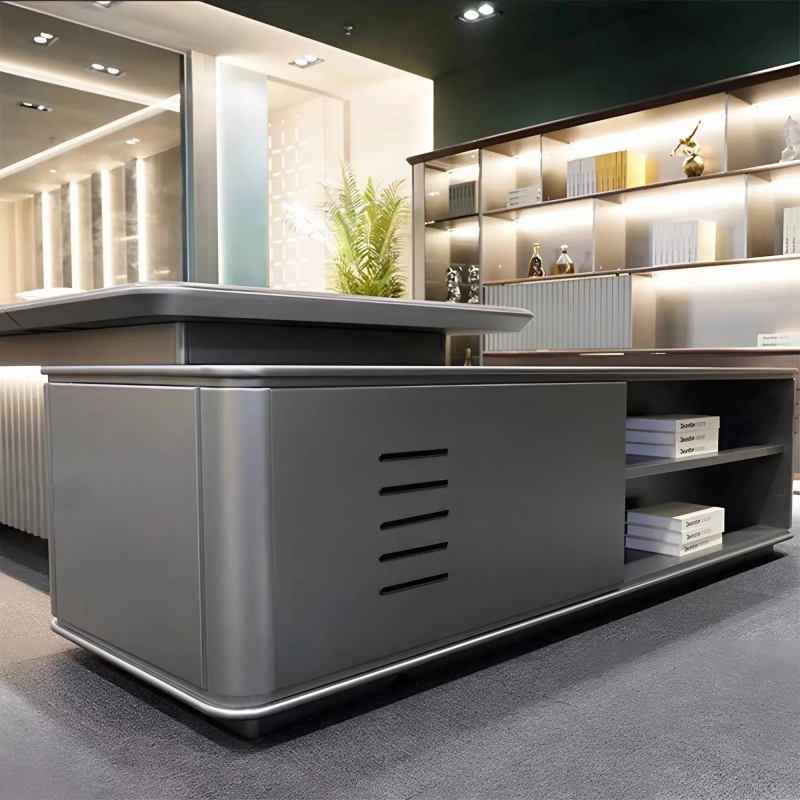 Bàn Giám Đốc Gỗ MDF Có Yếm Nan Sóng Và Đèn Led - BGD188