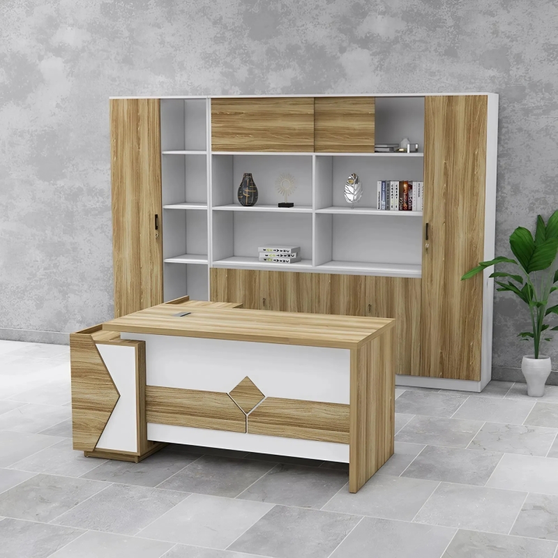 Bàn Giám Đốc Gỗ Sáng Họa Tiết Hình Khối - BGĐ122