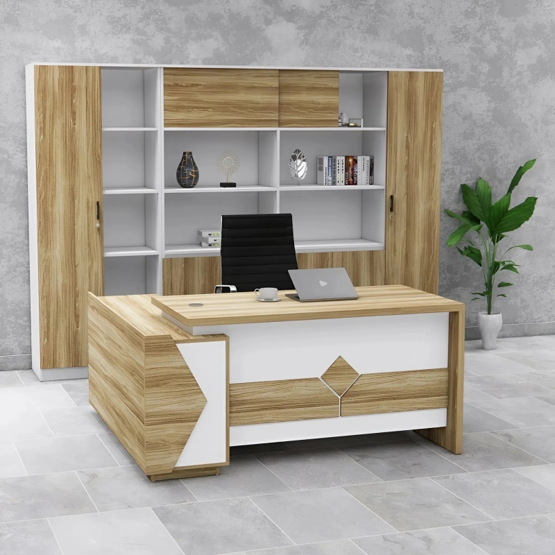 Bàn Giám Đốc Gỗ Sáng Họa Tiết Hình Khối - BGĐ122