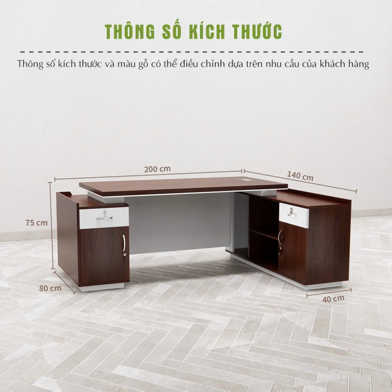 Bàn Giám Đốc Gỗ Góc L Thiết Kế Hai Hộc Tủ - BGD140