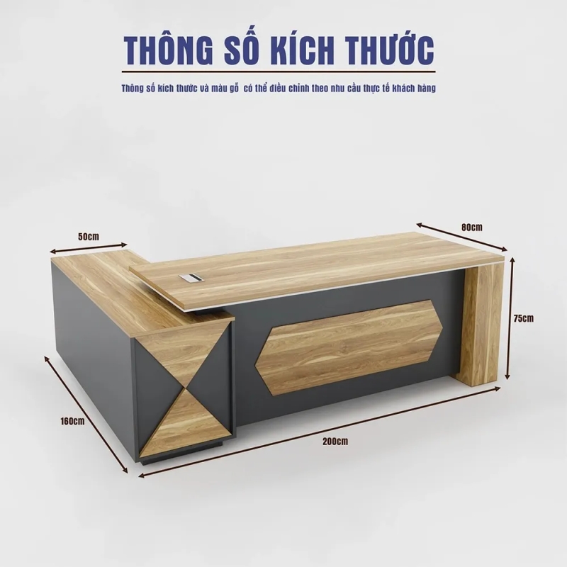 Bàn Giám Đốc Góc L Phối Yếm Đen Họa Tiết Lục Giác - BGD197