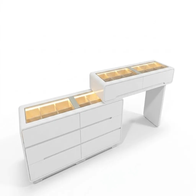 Bàn Trang Điểm Mặt Kính Đèn LED Hiện Đại Nhiều Ngăn Tiện Lợi - BTD49