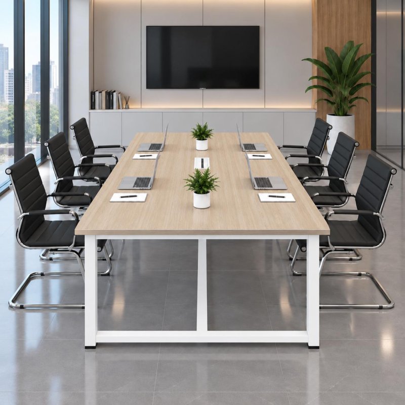 Bàn Họp Văn Phòng  240x120cm Chân Sắt Màu Trắng – BH61