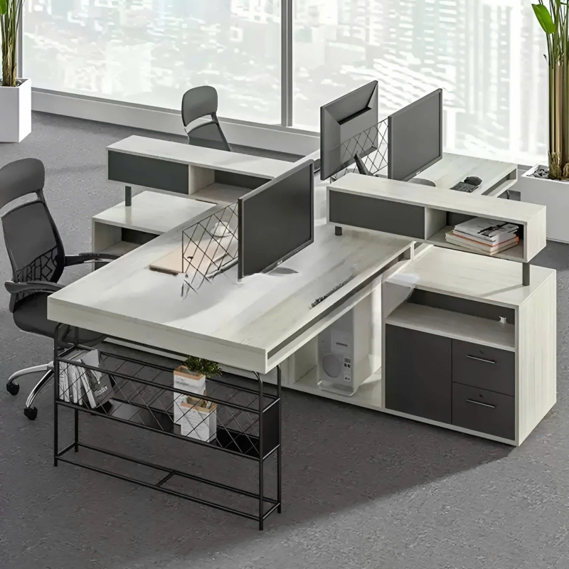 Cụm Bàn Làm Việc Văn Phòng 4 Người Có Vách Ngăn Lưu Trữ Đa Năng - BC71