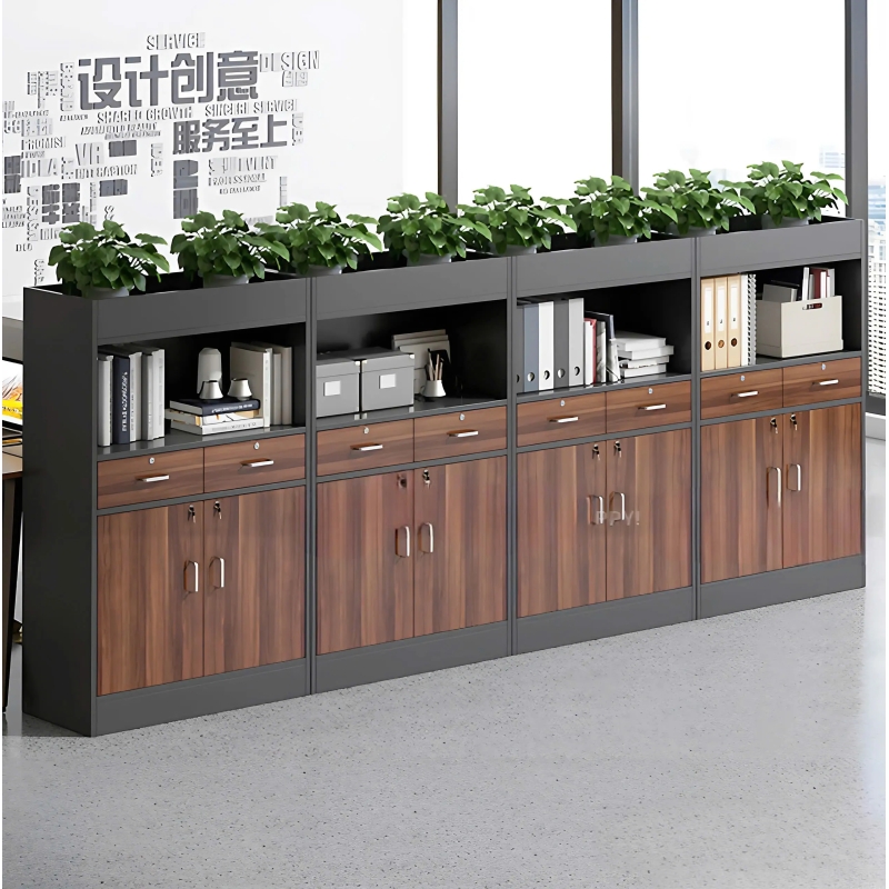 Tủ Tài Liệu Gỗ Để Cây Xanh Thiết Kế Thanh Lịch - THS276