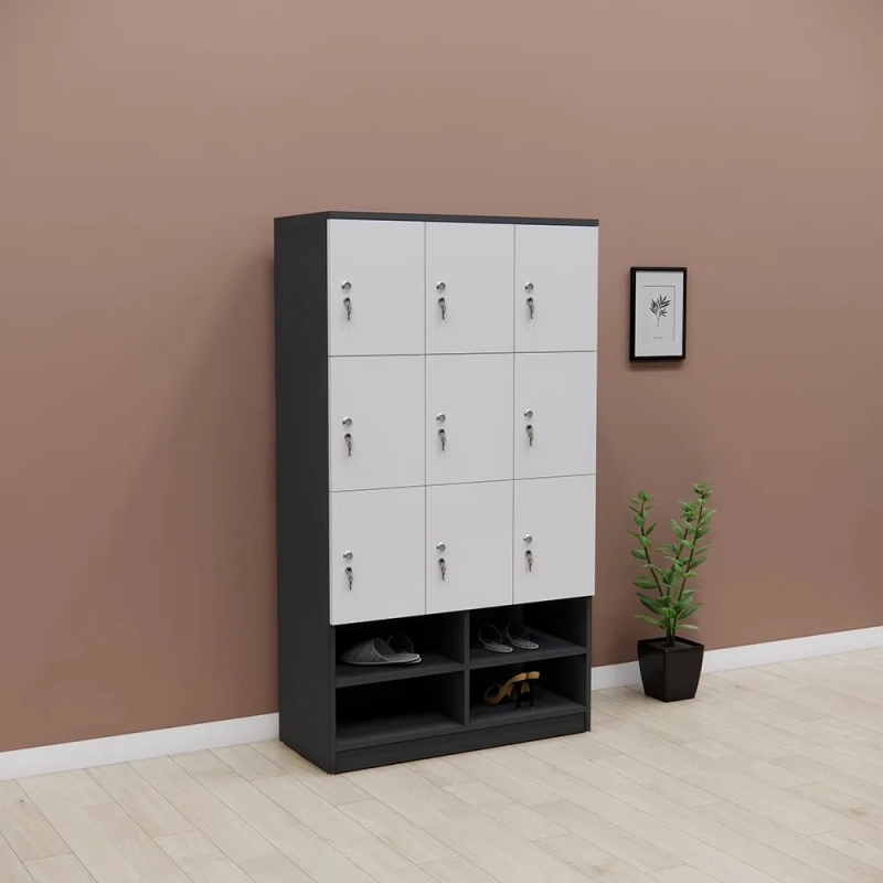 Tủ Locker Gỗ 9 Ngăn Tích Hợp Kệ Để Giày Dép - TLK82