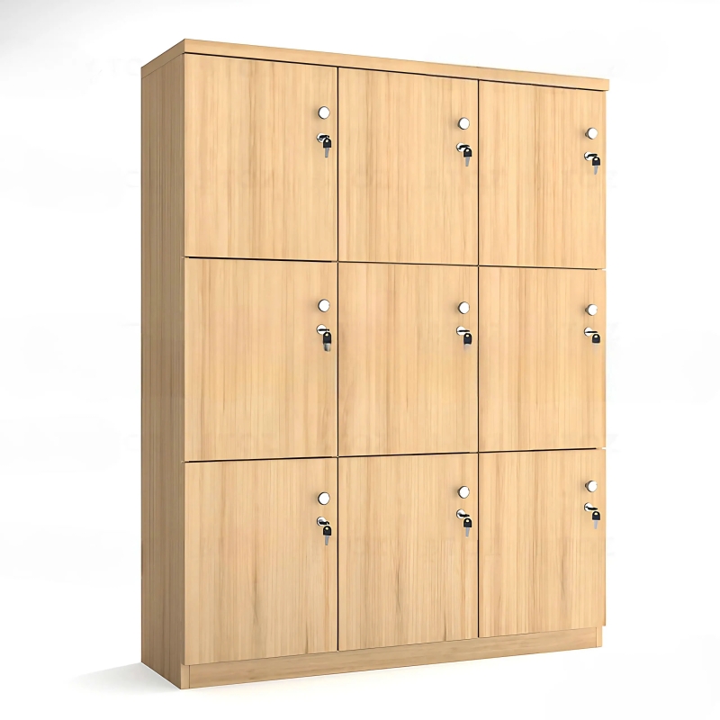Tủ Locker 9 Ngăn Màu Vàng Vân Gỗ - TLK70