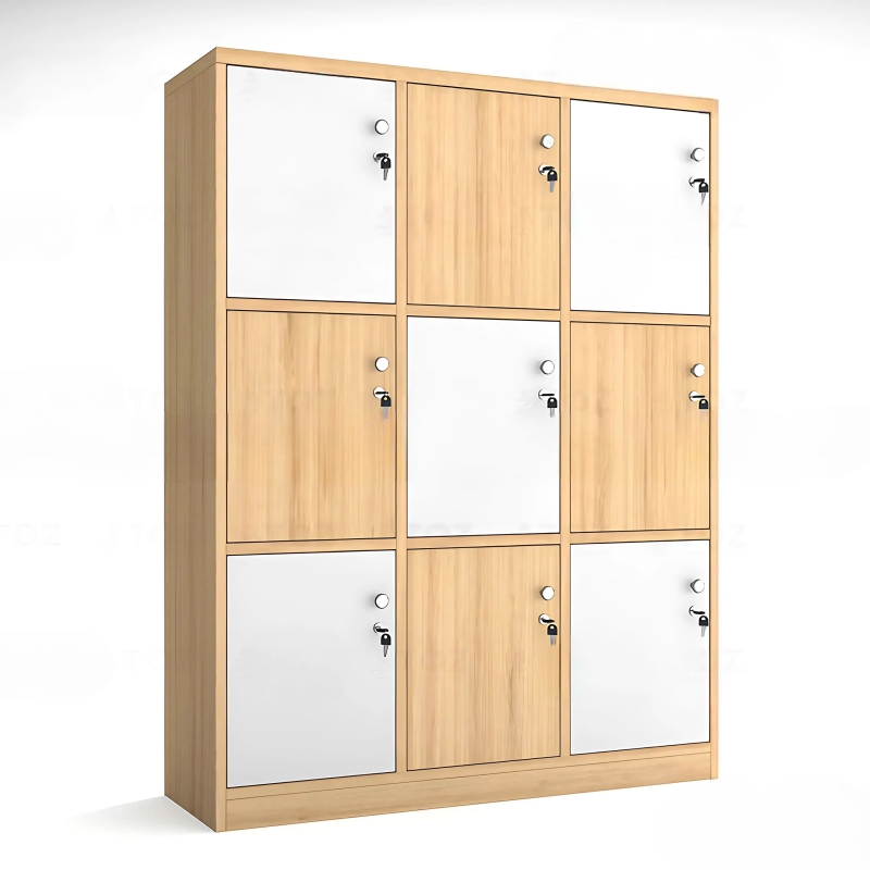 Tủ Locker 9 Ngăn Kẻ Caro Vàng Trắng - TLK69