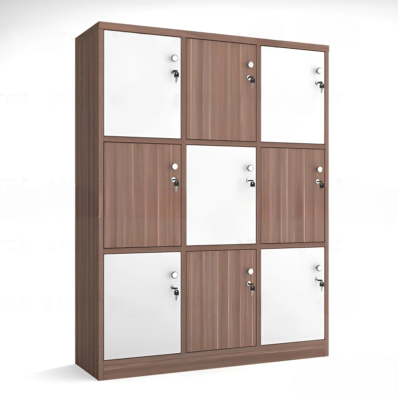 Tủ Locker 9 Ngăn Kẻ Màu Caro Nâu Trắng - TLK8