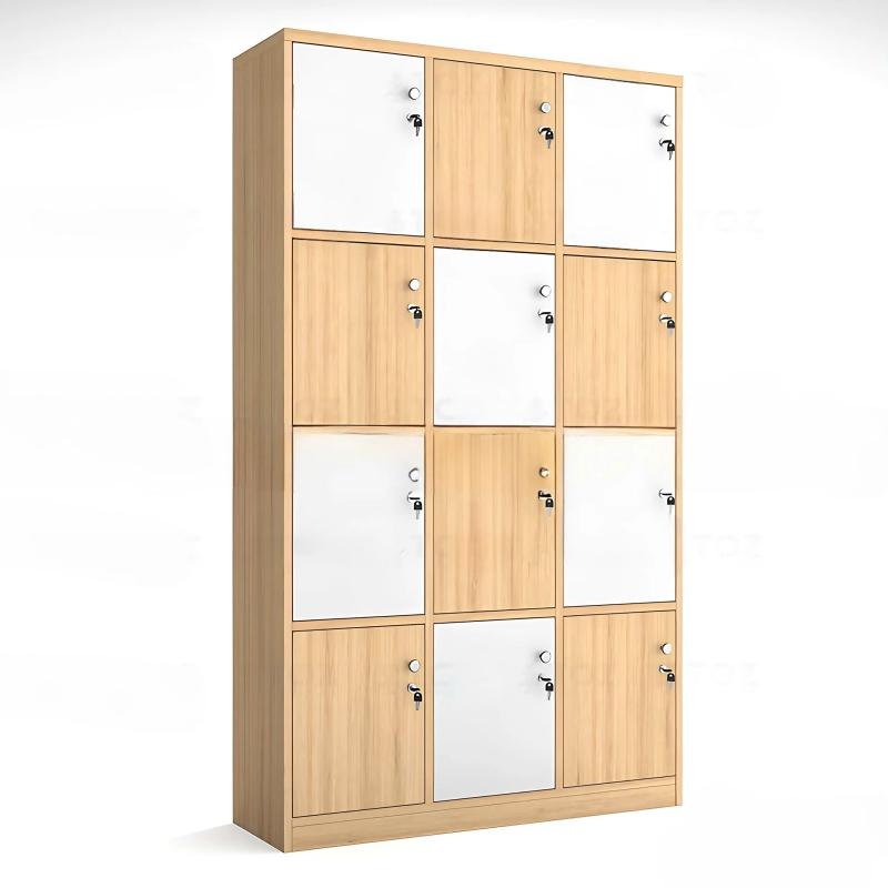 Tủ Locker Gỗ MDF 12 Ngăn Caro Trắng Vàng - TLK78