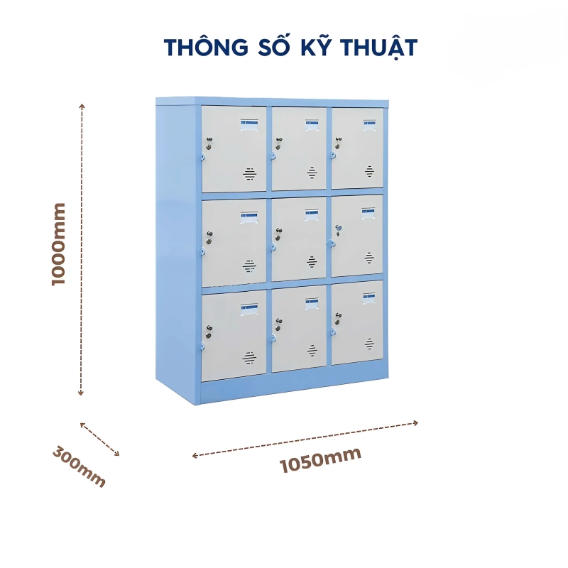 Tủ Locker Dáng Thấp 9 Ngăn Màu Xanh - TLK66