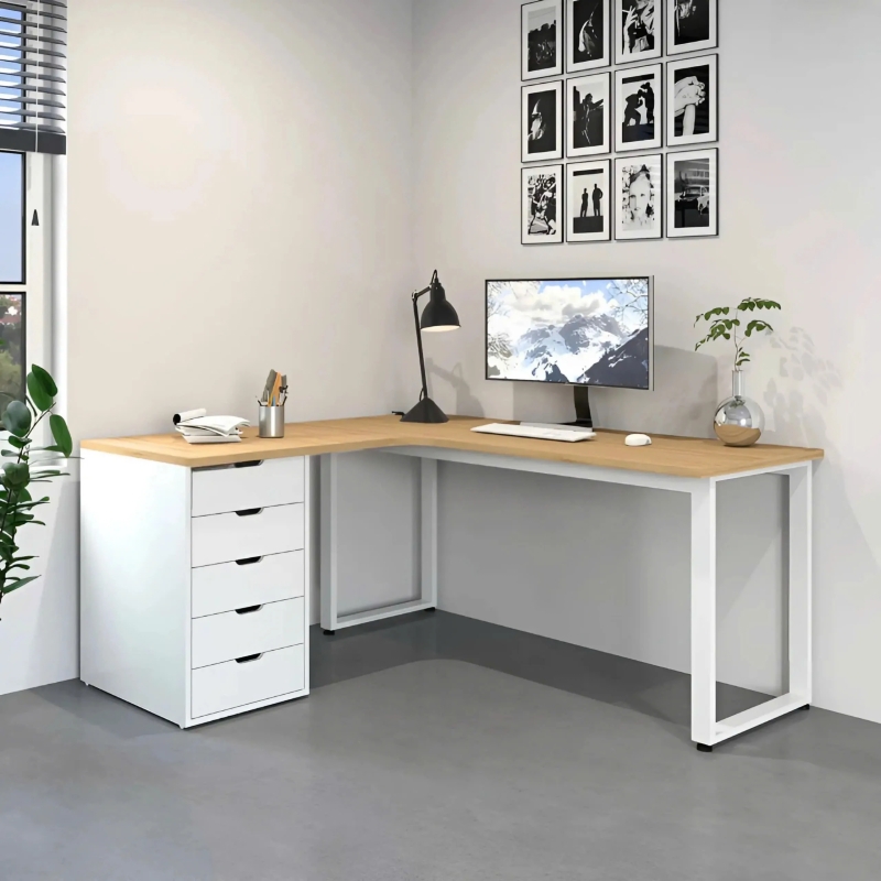 Bàn IKEA Góc L Chân Sắt 1 Hộc - IK5